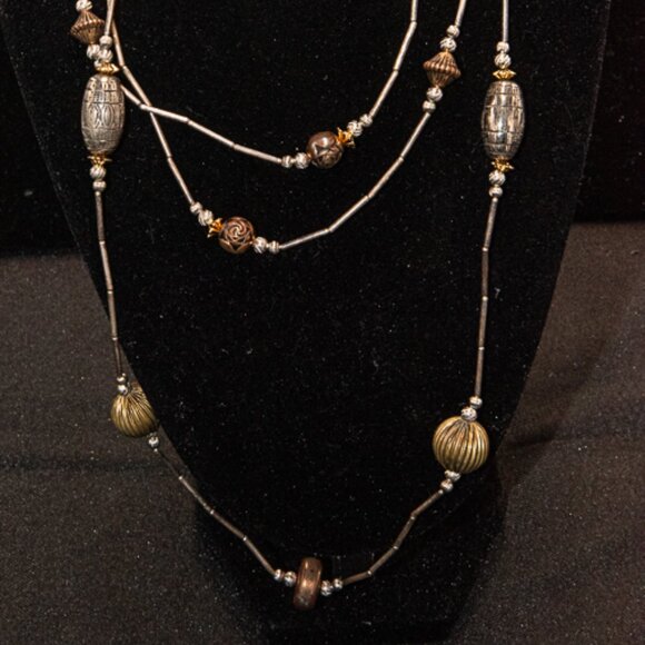 46" Silver Tube chain with Copper, Silver and gold colored accent balls - Picture 1 of 5